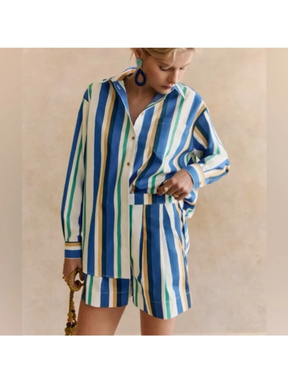 Sezane x Momoni Nicolo Shorts Max Shirt Matching Set Multico Stripe Sz 42 - Picture 3 of 12